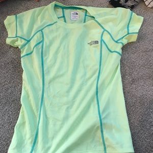 Yellow north face workout shirt